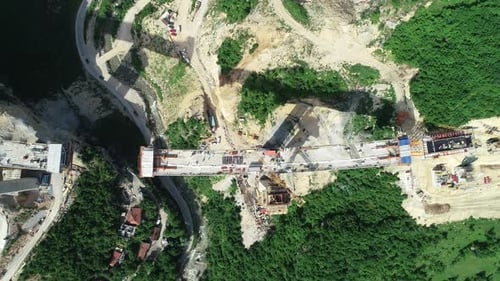 Aerial Drone View on Highway Bridge Road Under Construction