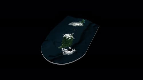 Animated 3D Island Map Rotating with Clouds