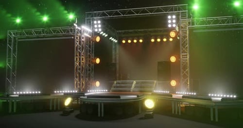 Concert Stage Setup with Bright Lights and Sound Equipment for a Live Event