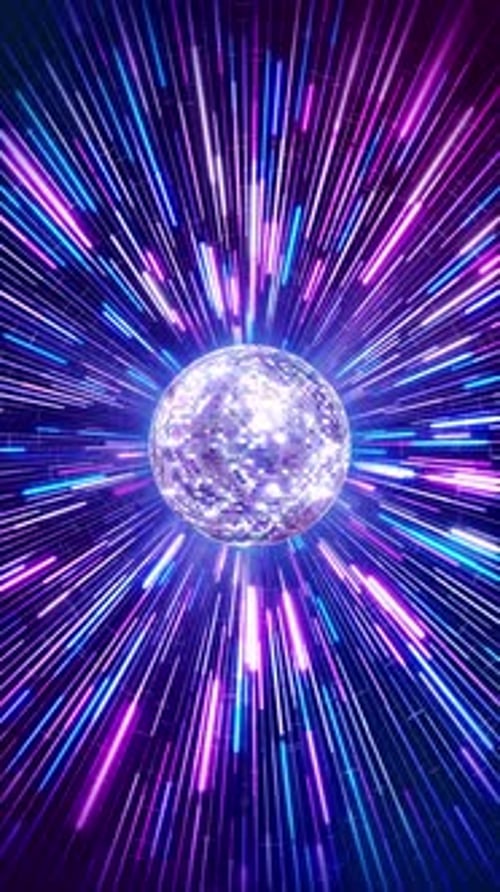 Vertical Neon Disco Ball with Light Rays Background Loop