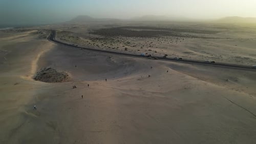 Aerial view of the sandy desert and landscape of Fuerteventura