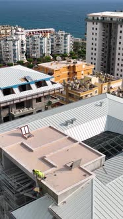 Vertical Video Aerial View Construction Site Work on Site