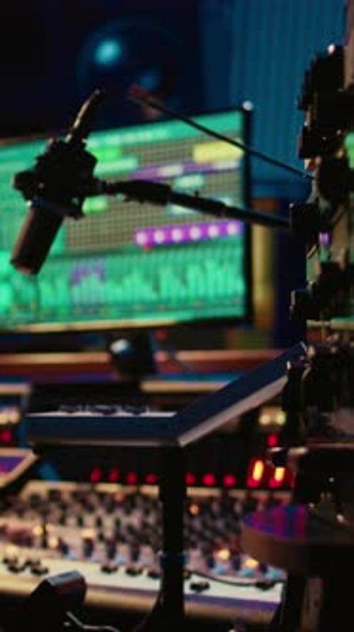 Vertical Video Music Recording Studio Control Room with Pre Amp Knobs Used for Volume Level