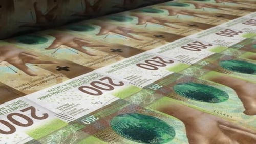 Manufacturing Swiss Francs Currency on a Printing Press