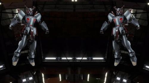 Rotating Futuristic 3D Robot with Glowing Geometric Lines