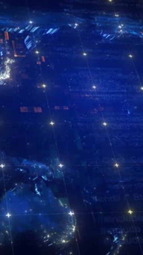 Global Network Digital Earth Map with Futuristic Data Connections