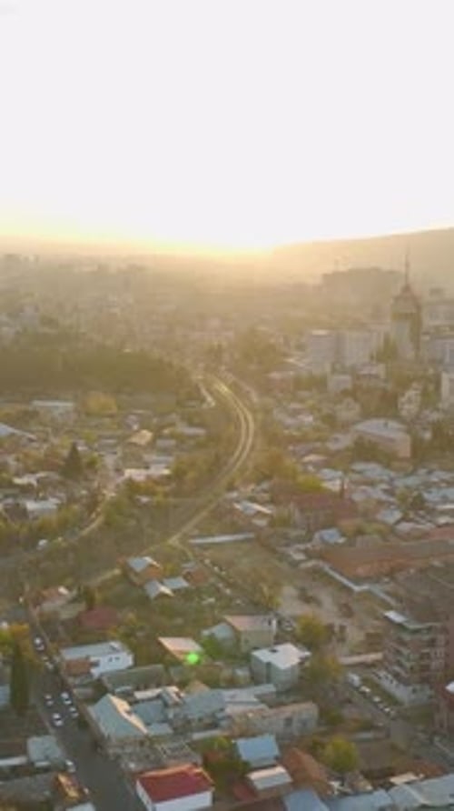 Vertical Video Aerial Cityscape Tbilisi Georgia's Most Beautiful Autumn Views