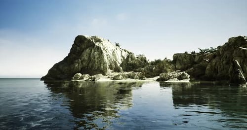 Serene Coastal Landscape Featuring Rock Formations and Calm Waters at Dusk