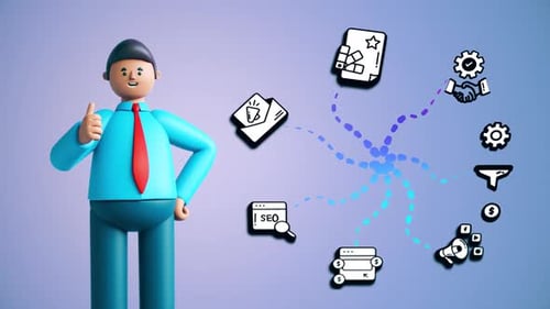 Animated Business Character Explaining Digital Marketing Concepts
