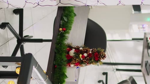 Vertical Video Zoom in on Christmas Tree in Office