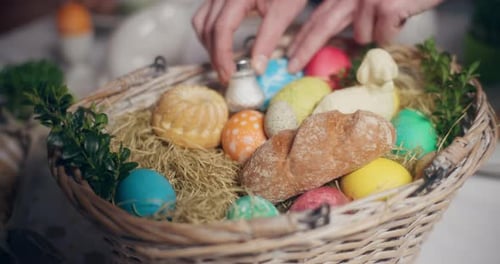Festive Easter Basket with Eggs and Treats