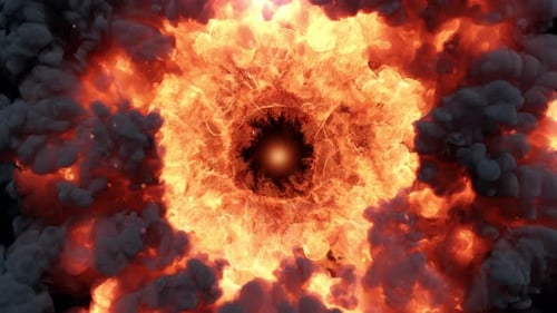 Intense Fire Explosion Reveal with Billowing Smoke and Flying Sparks