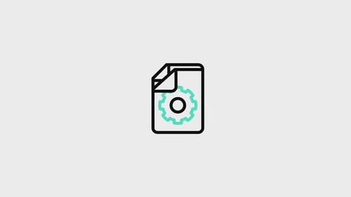 Animated Flat Design Document Icon with Spinning Gear