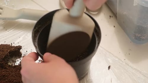 Filling Pot with Soil for Gardening
