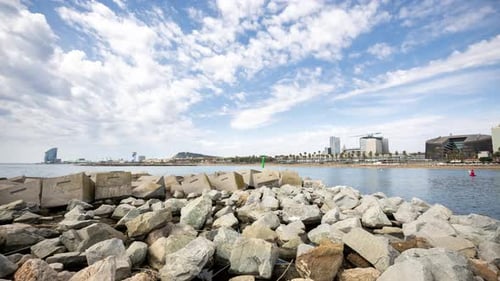 Barcelona Beach Skyline Viewed From the Port