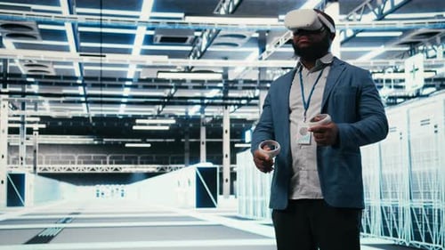 VR Glasses Equipment Used By Server Hub Employee to Do Maintenance