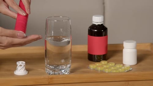 Effervescent Tablet Dropped into Glass of Water