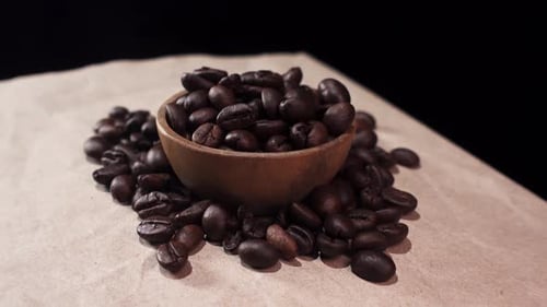 Coffee Beans in a Wooden Bowl
