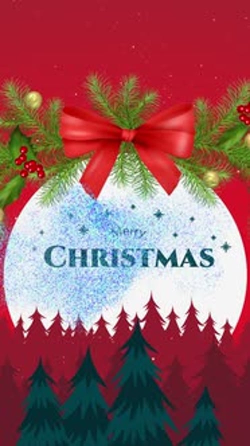 Merry Christmas Animation with Santa Sleigh, Pine Trees, and Festive Wreath
