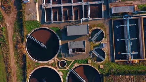Aerial View of Wastewater Treatment Plant Infrastructure