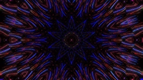 Glowing Neon Geometric Abstract Kaleidoscope Background