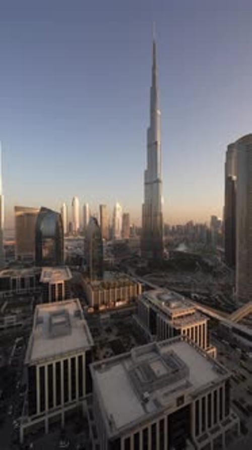 Aerial video of skyscrapers in Downtown Dubai, United Arab Emirates