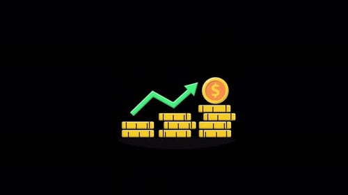 Animated Financial Growth Chart with Stacking Coins and Upward Arrow