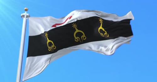 Newfoundland and Labrador Provincial Flag Waving in Blue Sky