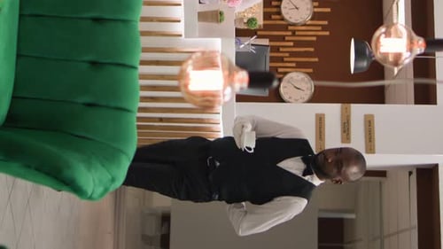 Reception Desk Business Meeting in Bright Lobby