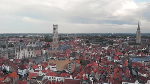 Historic city center of Bruges in Belgium, aerial shot HD