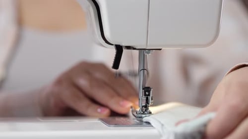 Fabric Sewn With Sewing Machine Close Up