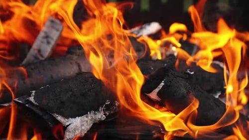 Close Up Shot of Burning Flames and Wood