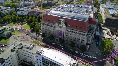 Largest department store in the capital Berlin.
Marvelous aerial view flight panorama orbit drone
of