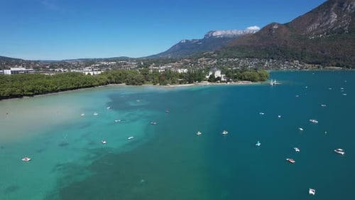Aerial View of Annecy City Centre Plage De l Imperial or Imperial Beach in Haute Savoie France