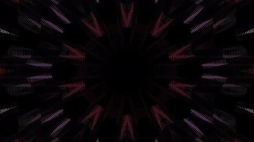 3D Animated digital abstract. Colorful curved and circular lines on black background, seamless loop