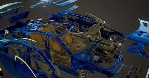 Intricate Details of a Disassembled Car Reveal Engineering Marvels in Blue