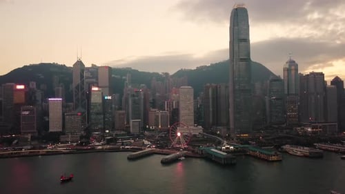Aerial View drone 4k footage Of Modern Skyscrapers In Hong Kong City. buildings in Hong Kong city on