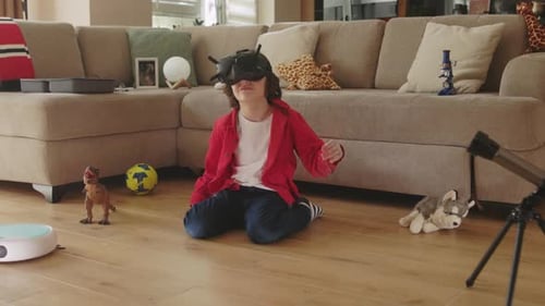 Child Wearing VR Headset in Living Room