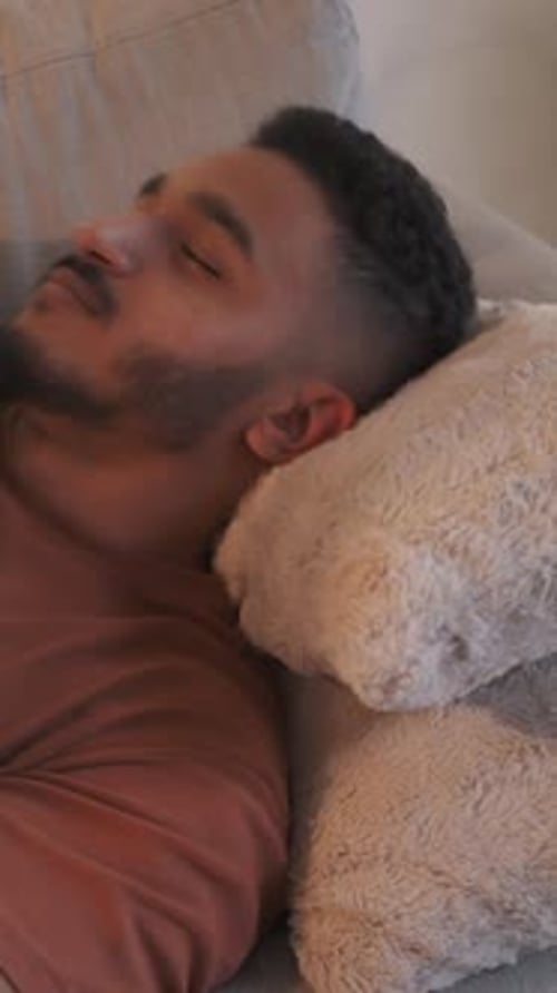 Vertical Couch Nap Home Rest Relaxed Man Sleeping