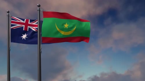 Australia and Mauritania Flags Waving Seamlessly