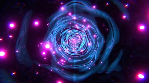Cyan And Pink Metallic Tunnel With Neon Particles Background VJ Loop l 4K