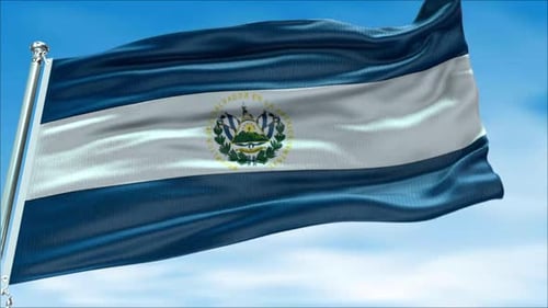 El Salvador Flag Waving Seamlessly Against Blue Sky