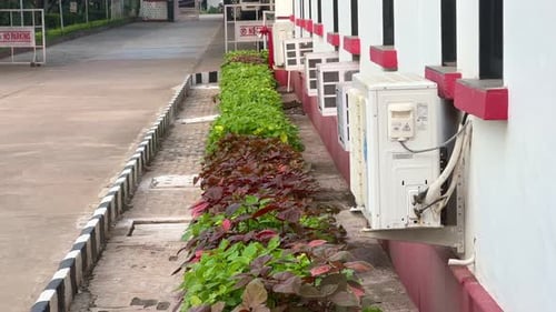 close up of a row of air conditioner installed at the commercial building