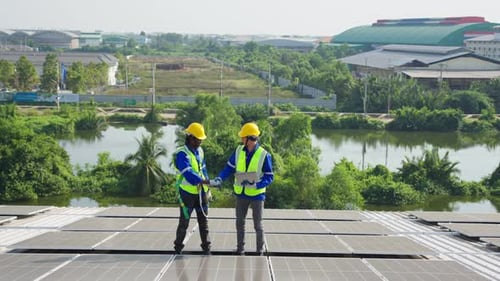 Professional engineer work to maintenance of photovoltaic panel system.