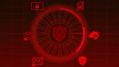 Futuristic Red Digital Security HUD Interface Background Animation
