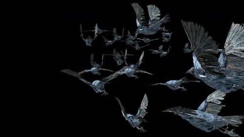 Stylized Flock of Crows Flying Across Screen