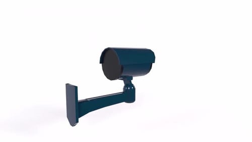 3D Animated Security Camera Rotating on White Background