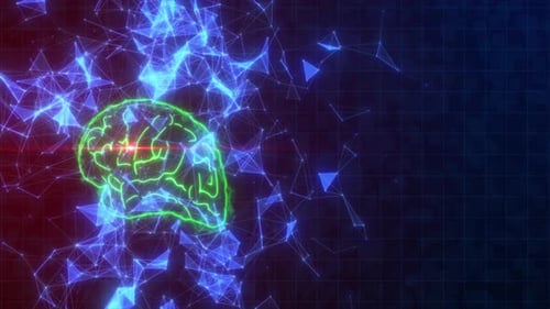 Abstract Digital Human Brain Animation With Plexus Molecule Background. Artificial Intelligence