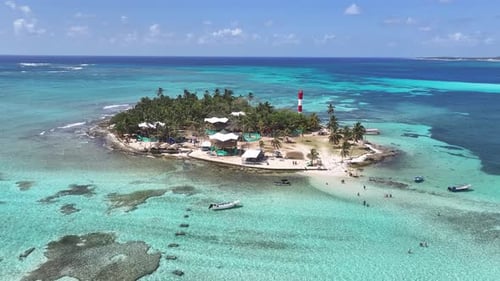Aquarium Island At San Andres Providencia Y Santa Catalina Colombia. Colombian Caribbean Beach. Blue