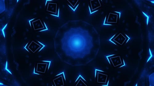 Blue and black abstract background with circular design. Kaleidoscope VJ loop